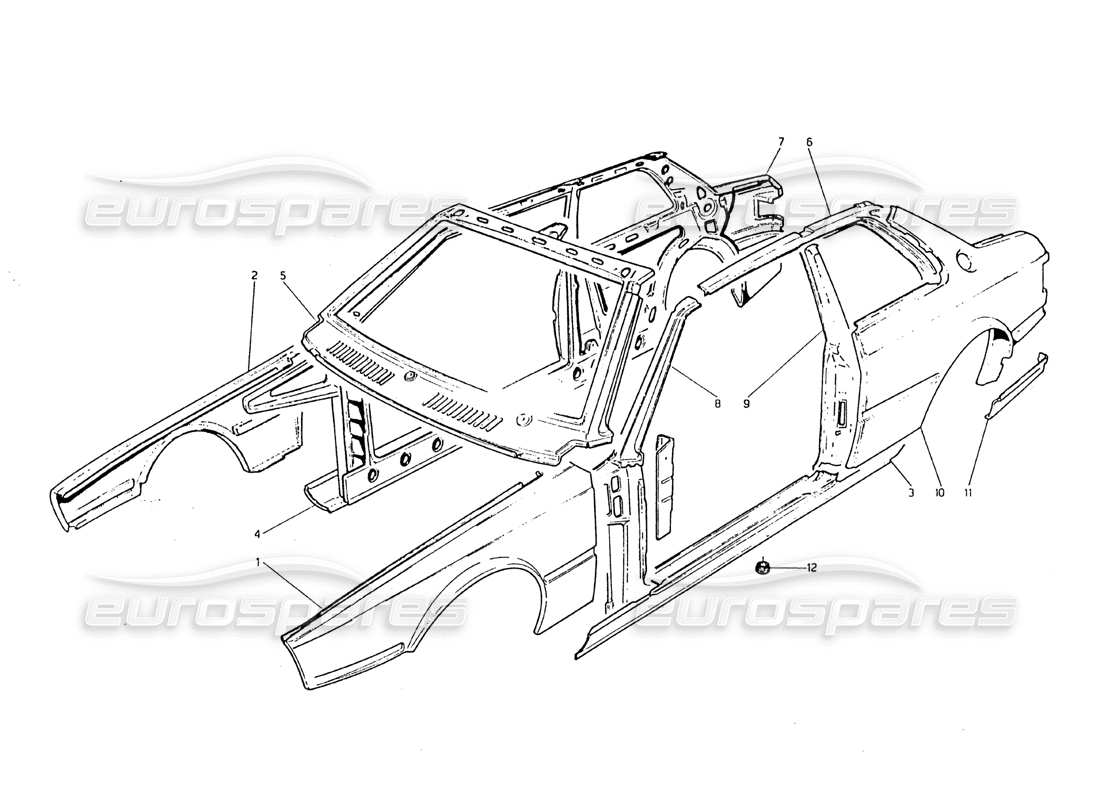 maserati biturbo 2.5 (1984) carrocería - diagrama de piezas de los paneles exteriores