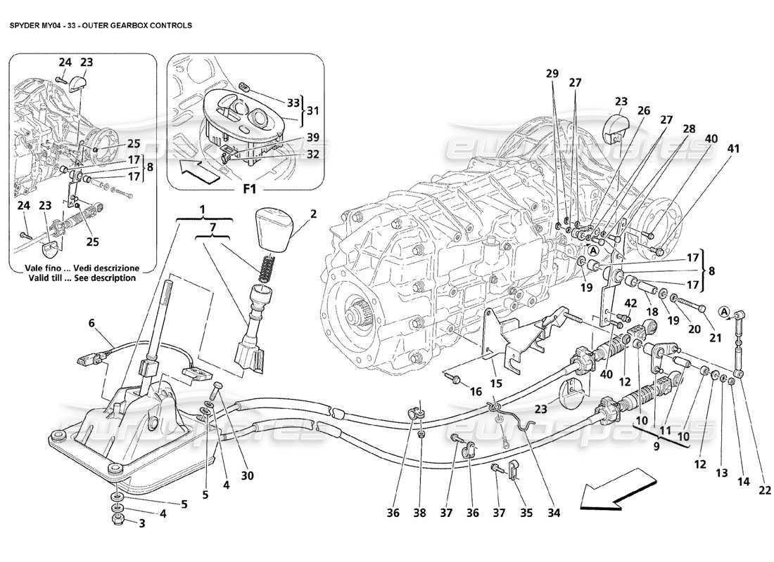 maserati 4200 spyder (2004) controles exteriores de la caja de cambios diagrama de piezas