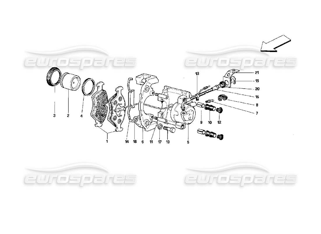 ferrari mondial 3.4 t coupe/cabrio pinzas de frenos delanteros diagrama de piezas
