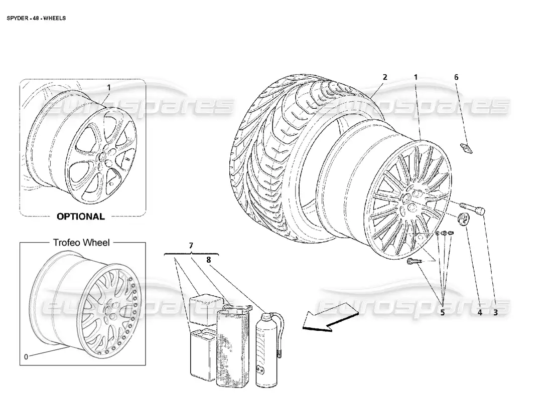 maserati 4200 spyder (2002) diagrama de piezas de ruedas