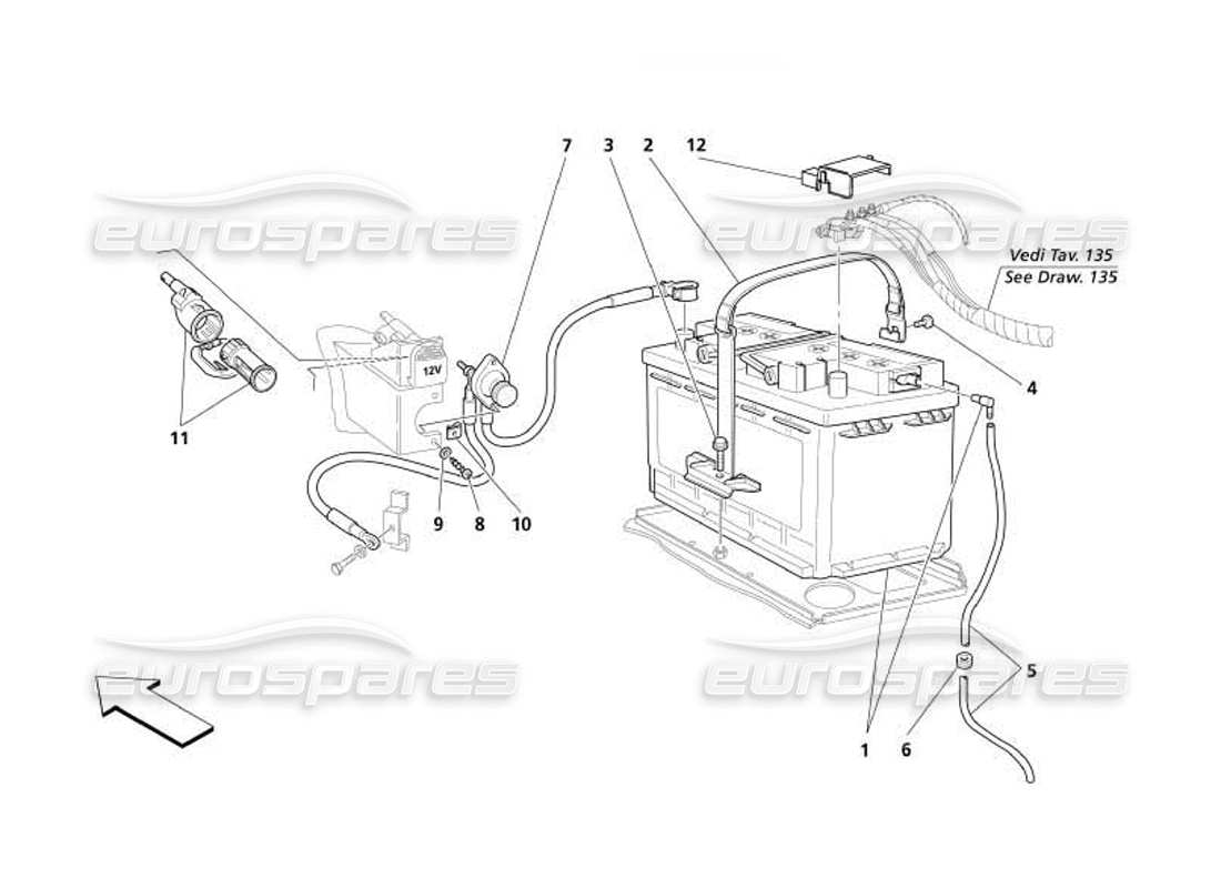 maserati 4200 coupe (2005) diagrama de piezas de la batería