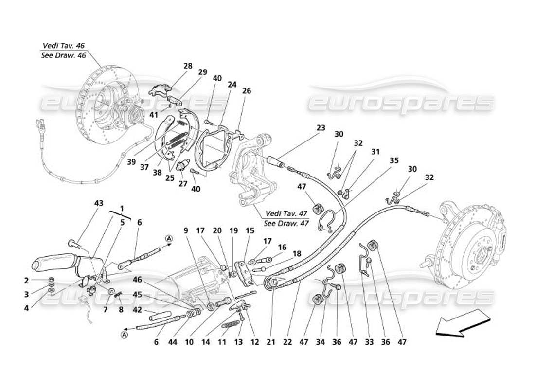 maserati 4200 spyder (2005) control del freno de mano diagrama de piezas