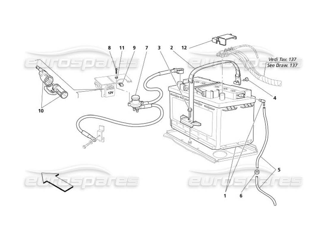 maserati 4200 spyder (2005) diagrama de piezas de la batería