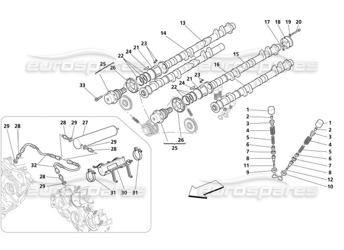 maserati 4200 spyder (2005) timing - tappets diagrama de piezas