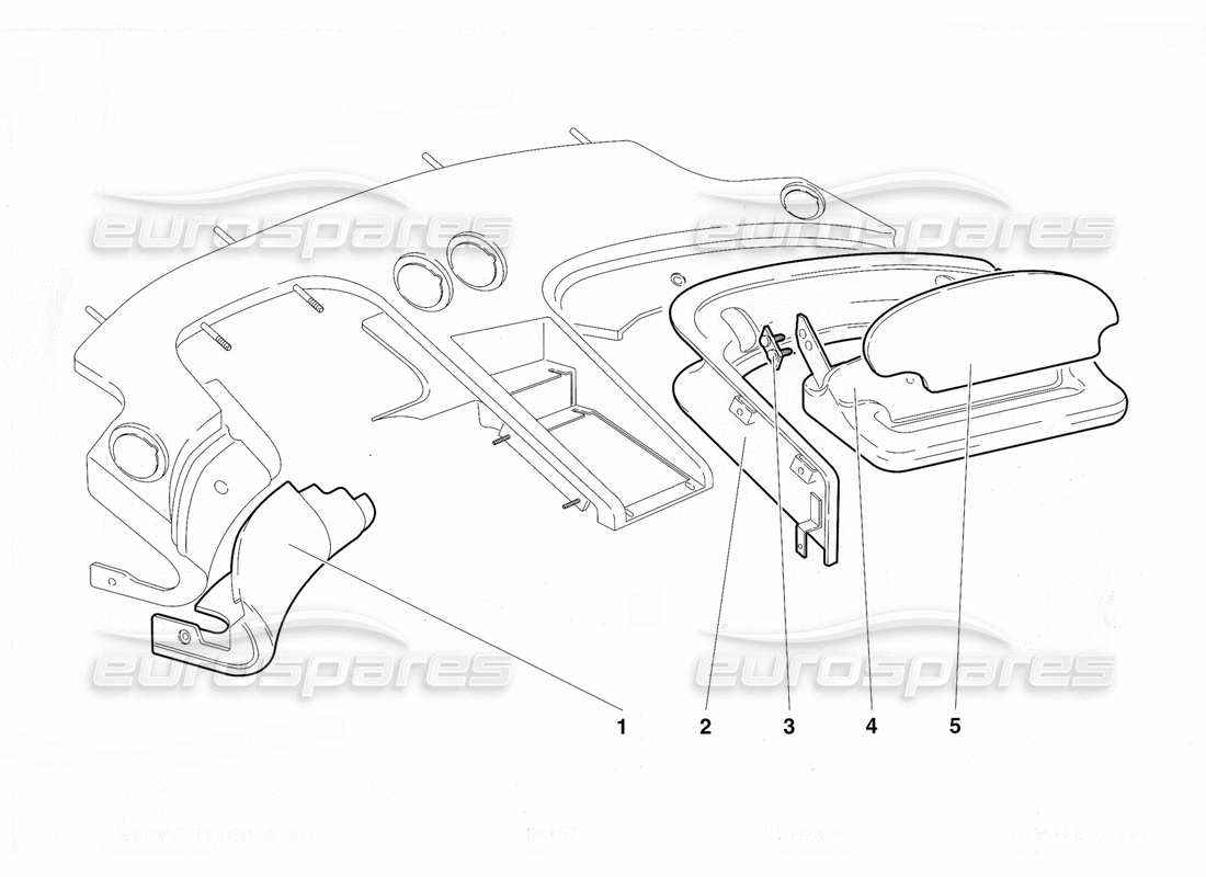 lamborghini diablo vt (1994) diagrama de piezas del revestimiento del compartimiento de pasajeros (válido para la versión de ee. uu., 1994 de abril)