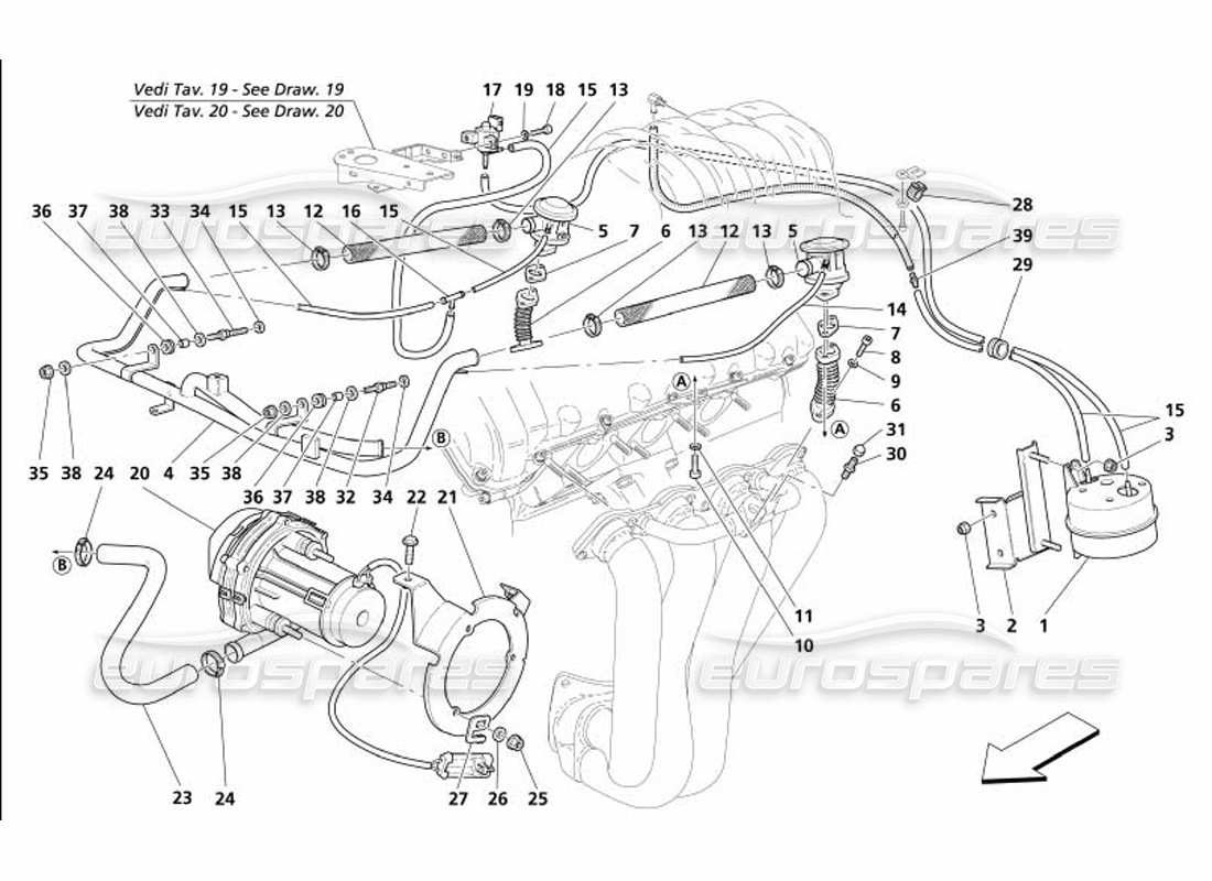 maserati 4200 coupe (2005) diagrama de piezas del sistema de aire secundario