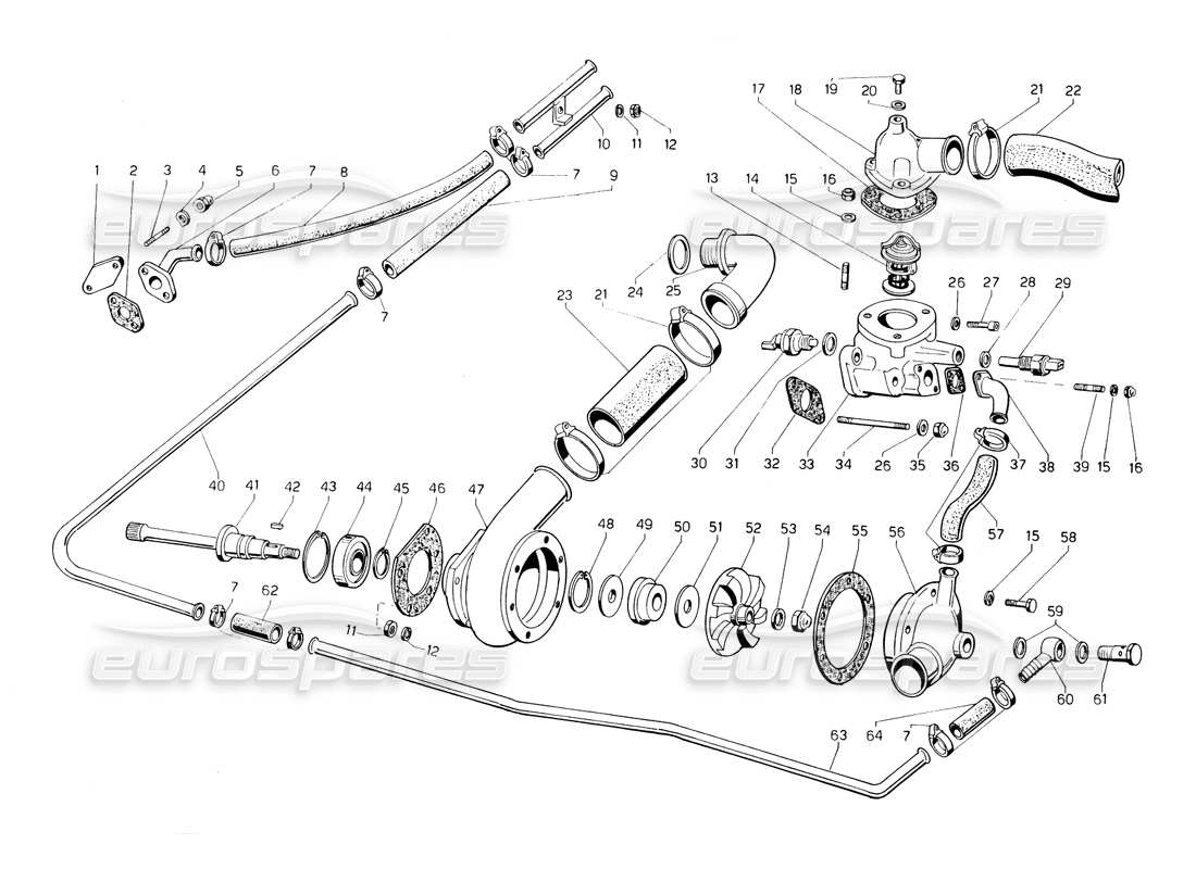 lamborghini countach 5000 qvi (1989) diagrama de piezas del sistema y bomba de agua