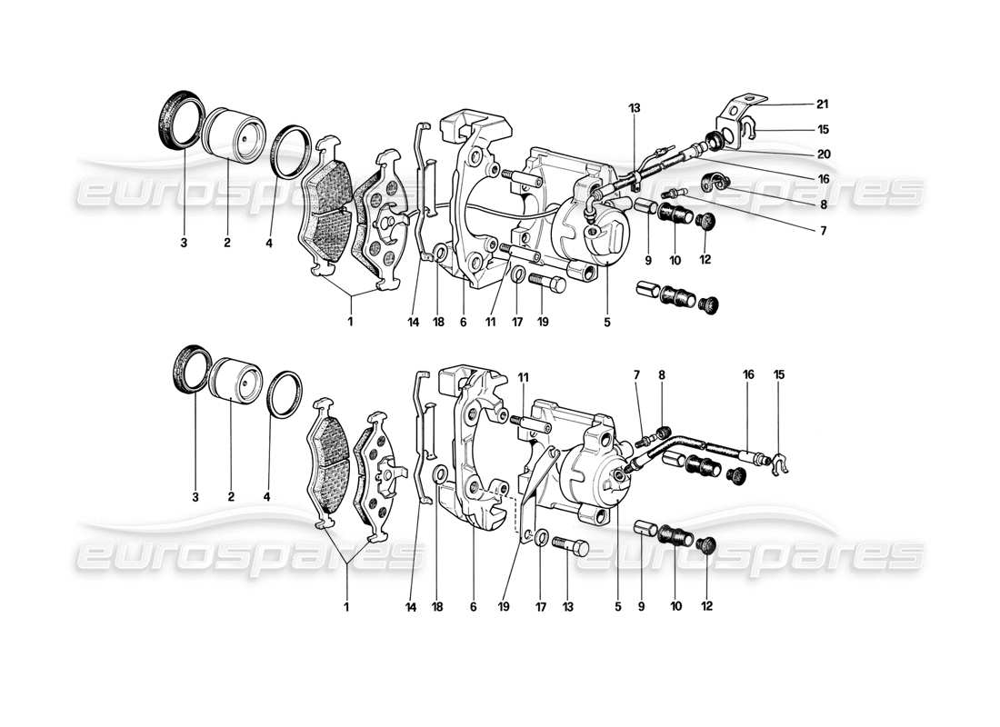 ferrari mondial 3.2 qv (1987) diagrama de piezas de pinzas para frenos delanteros y traseros