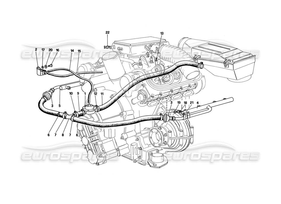 ferrari mondial 3.2 qv (1987) inyección de aire (para la versión estadounidense) diagrama de piezas