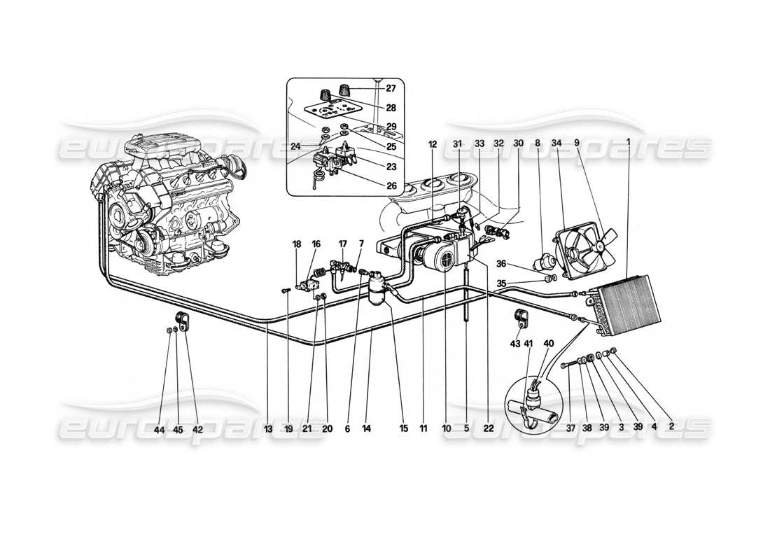 ferrari 208 turbo (1982) diagrama de piezas del sistema de aire acondicionado