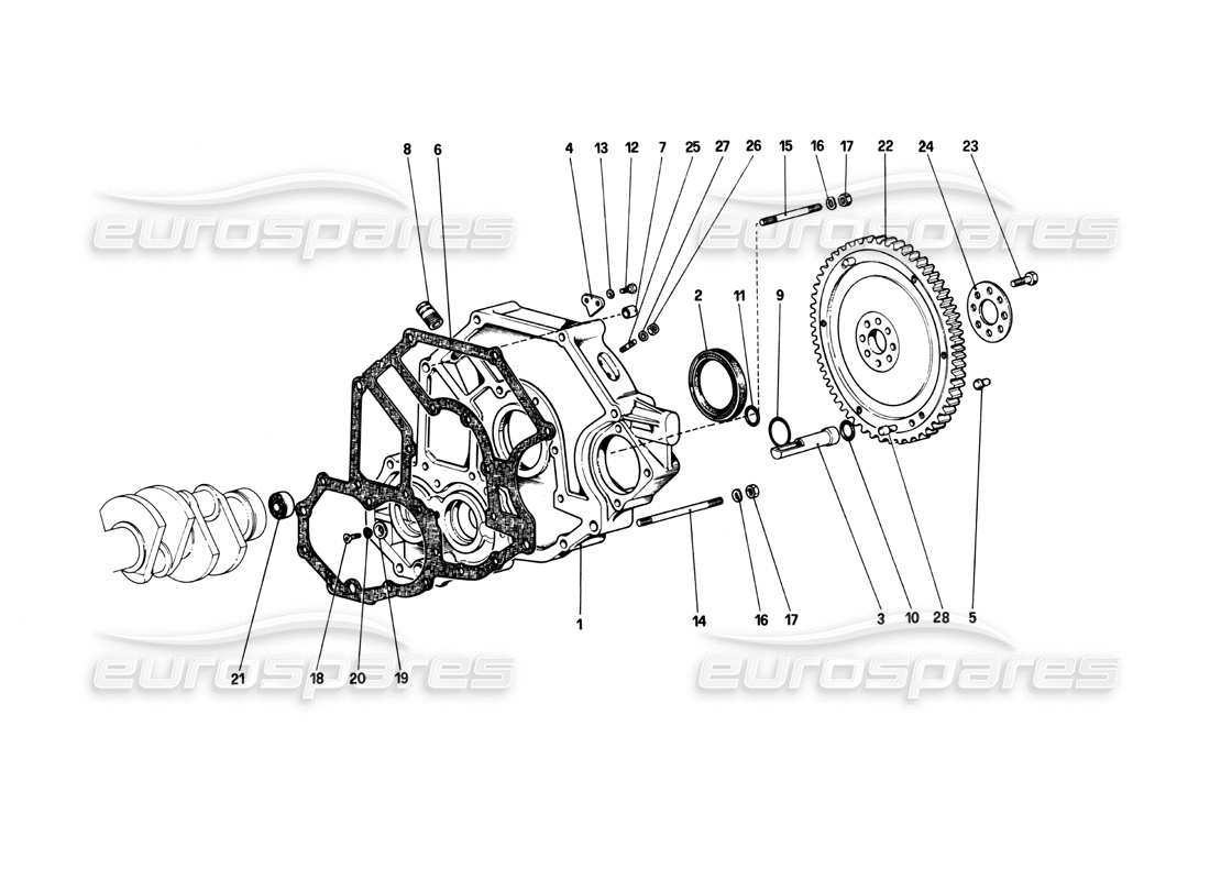 ferrari 208 turbo (1982) diagrama de piezas del espaciador de la carcasa del volante y del embrague