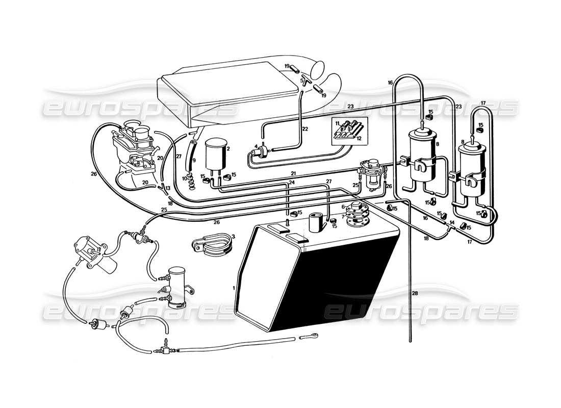 maserati bora (usa variants) diagrama de piezas de ventilación y tuberías de combustible