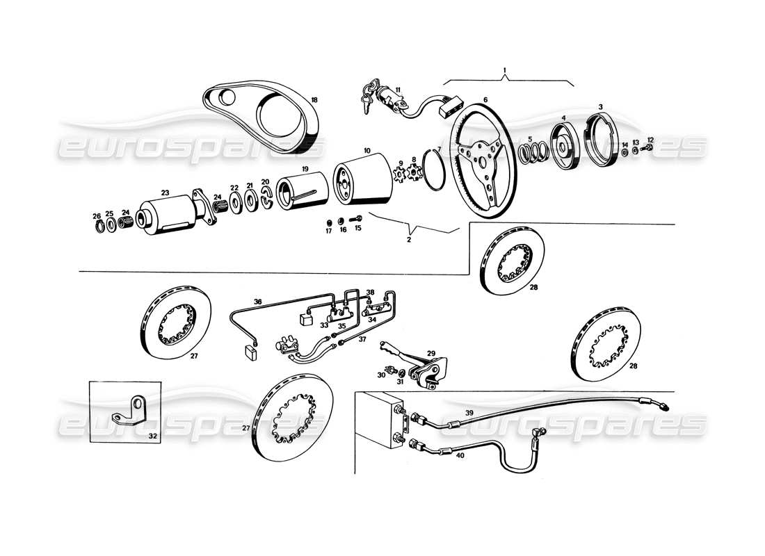 maserati bora (usa variants) tubería de dirección y soporte diagrama de piezas