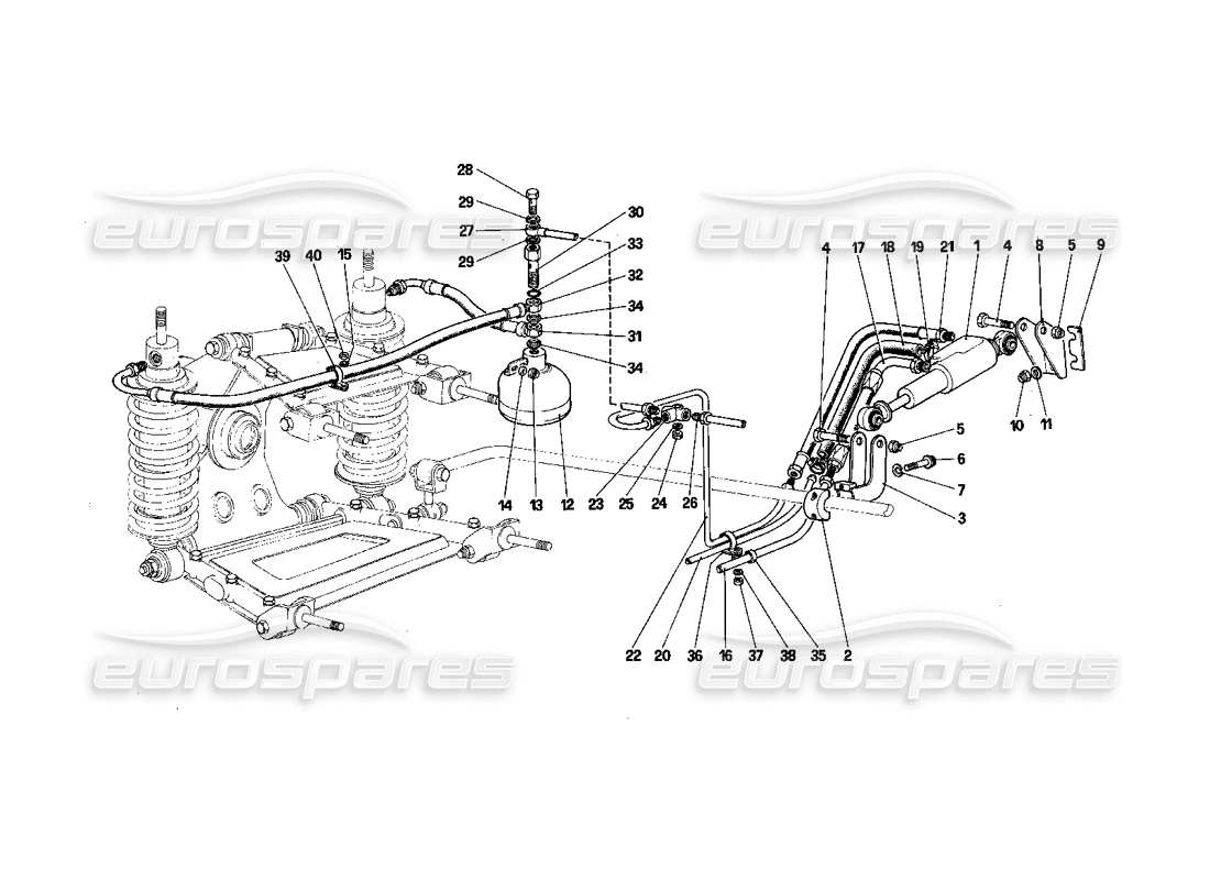 ferrari 412 (mechanical) suspensión trasera - diagrama de piezas de válvula autonivelante y líneas de aceite