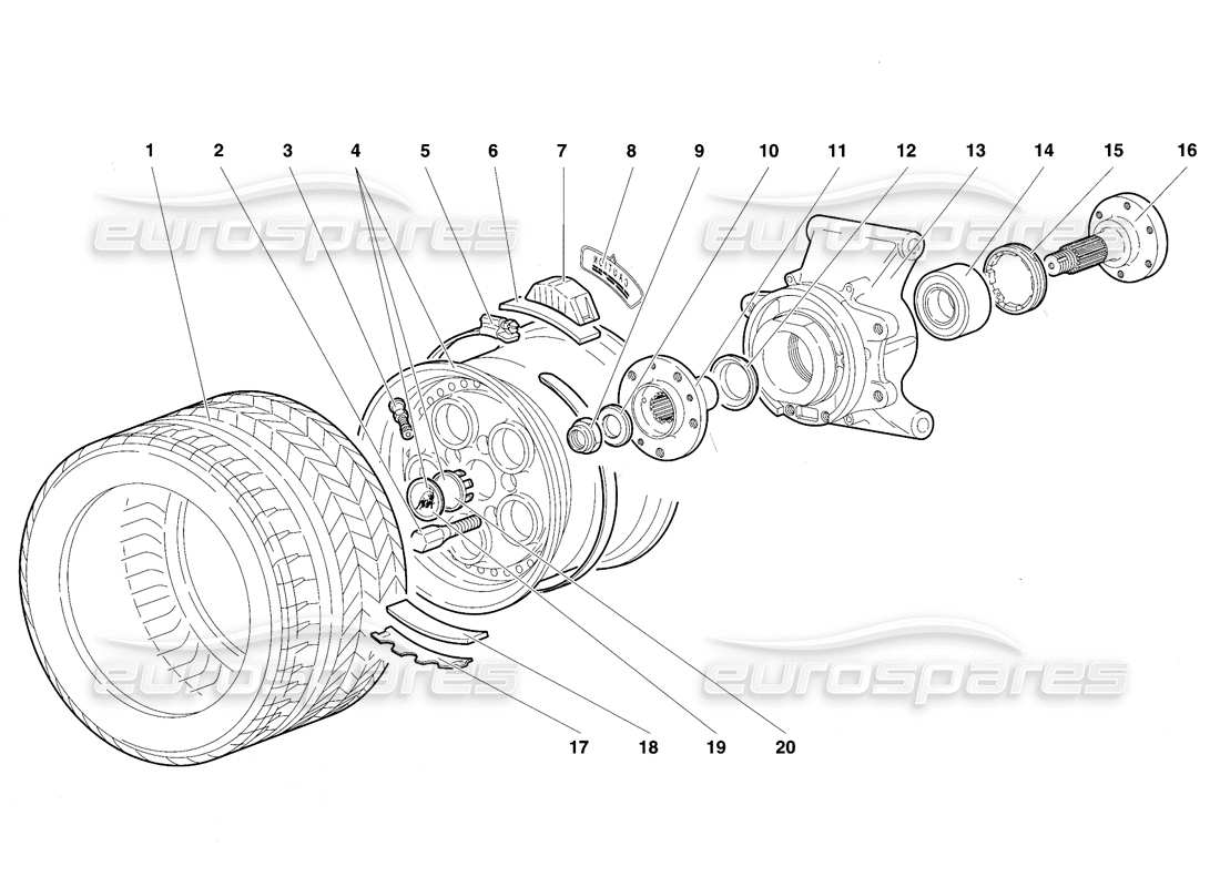lamborghini 1994 | diablo vt porta rueda trasera y buje diagrama de piezas