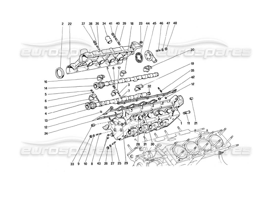 ferrari 208 turbo (1982) diagrama de piezas de la culata (derecha)