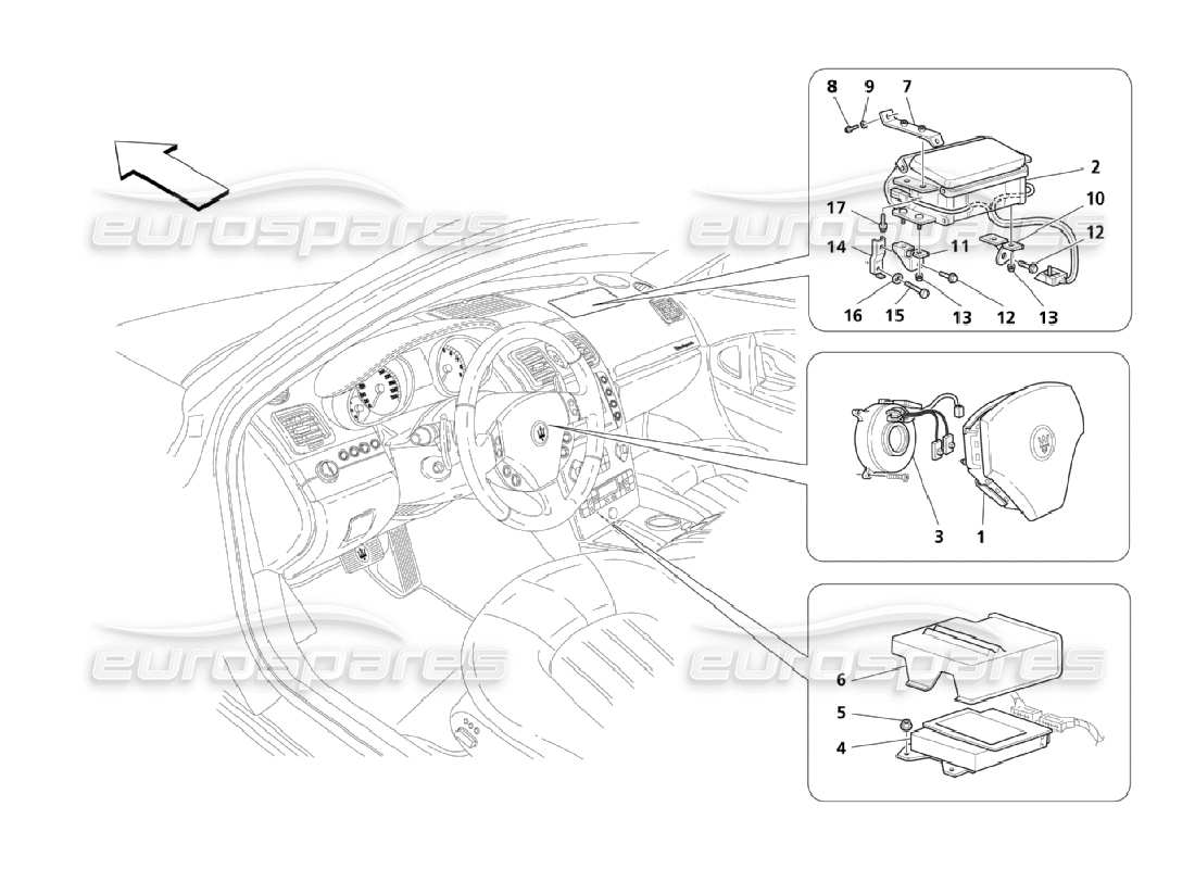 maserati qtp. (2006) 4.2 sistema de bolsas de aire delanteras diagrama de piezas