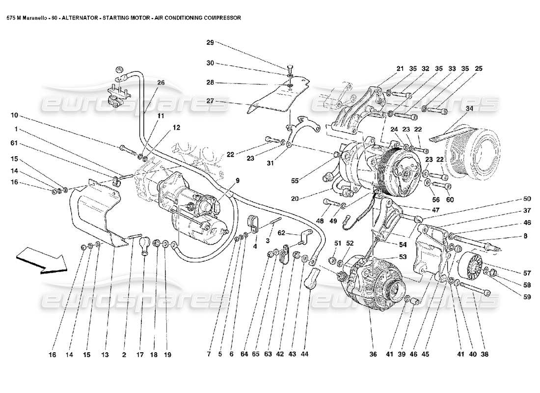 ferrari 575m maranello diagrama de piezas del motor de arranque del alternador y del compresor de ca