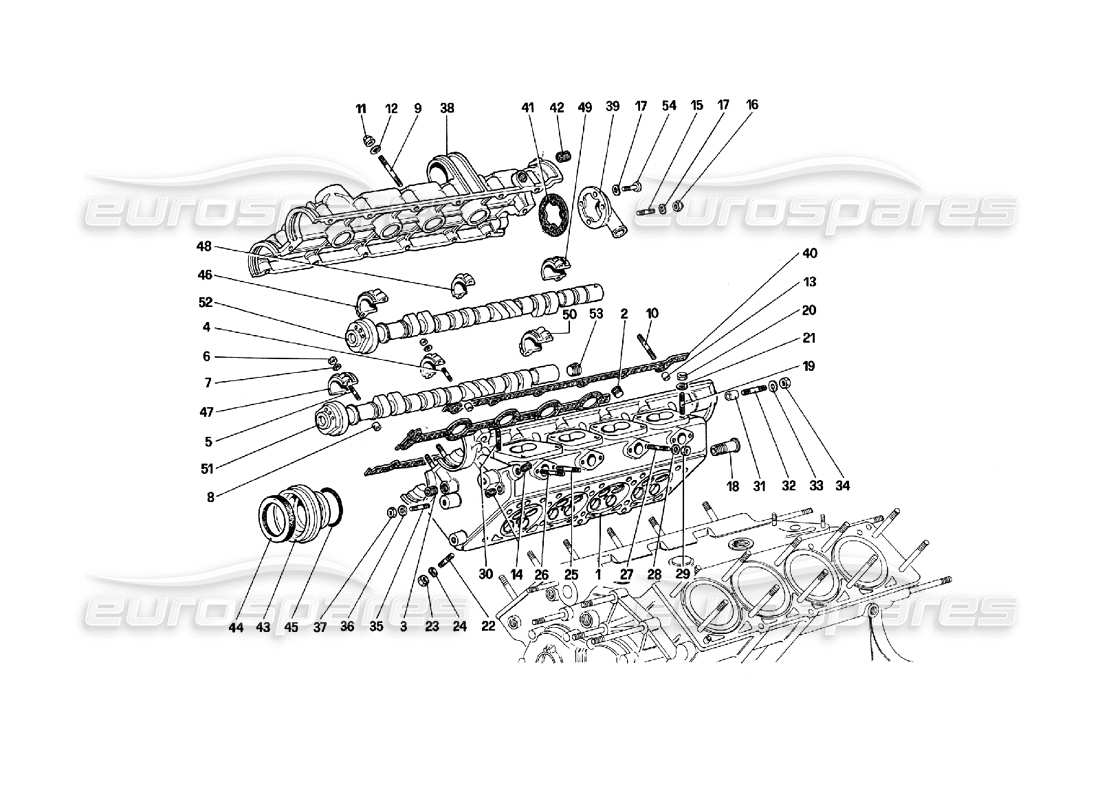 ferrari 308 quattrovalvole (1985) diagrama de piezas de la culata (derecha)