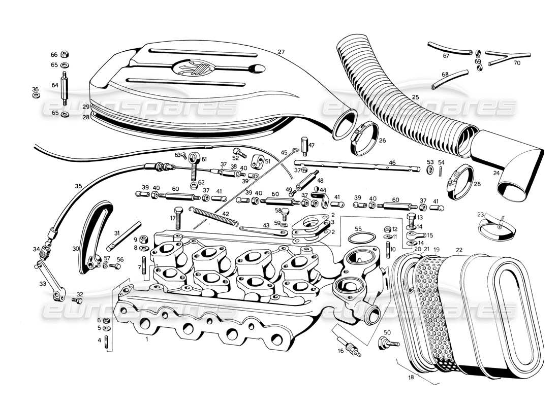 maserati ghibli 4.7 / 4.9 diagrama de piezas del filtro y colector de admisión de aire