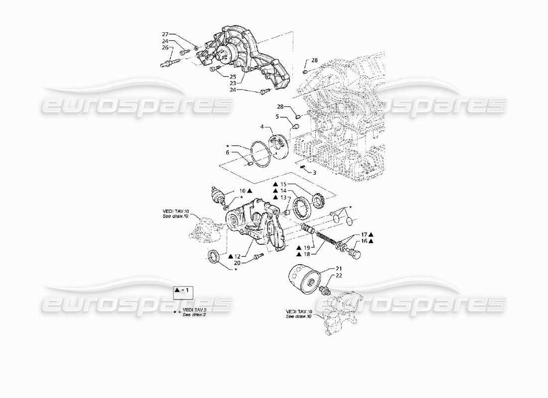 maserati qtp v8 (1998) bomba de aceite y bomba de agua diagrama de piezas