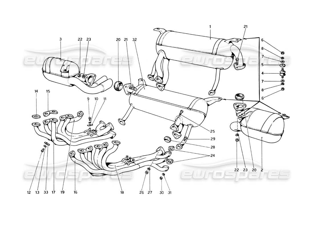 ferrari 512 bb sistema de escape diagrama de piezas