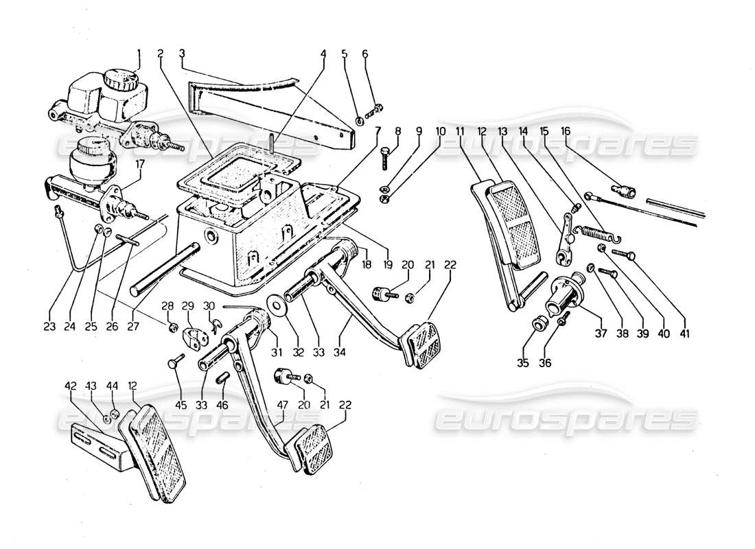 lamborghini urraco p250 / p250s pedales diagrama de piezas