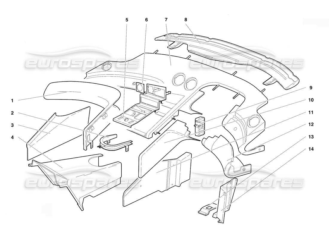 lamborghini diablo vt (1994) diagrama de piezas del revestimiento del compartimiento de pasajeros (válido para la versión rh d. - abril 1994)