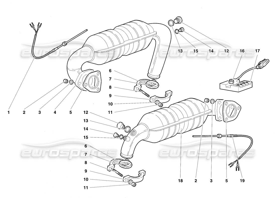 lamborghini diablo vt (1994) sistema de escape diagrama de piezas