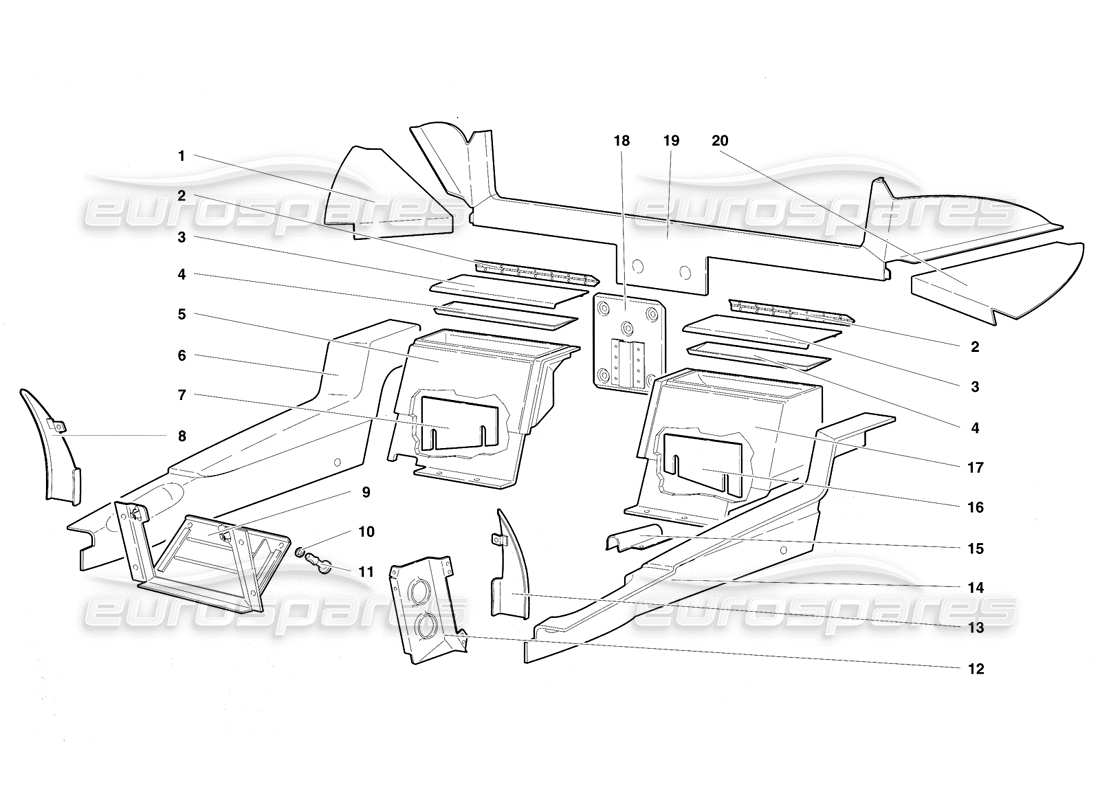 lamborghini diablo vt (1994) revestimiento del compartimiento de pasajeros diagrama de piezas