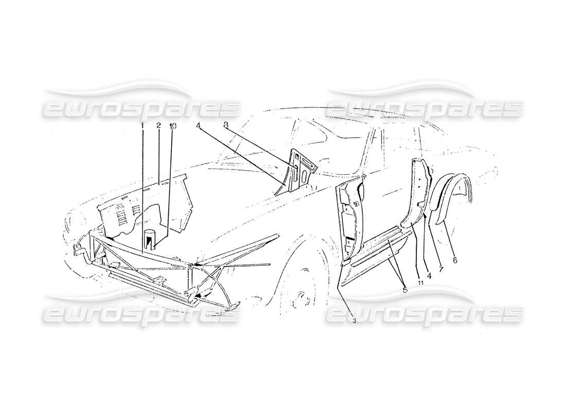 ferrari 330 gtc / 365 gtc (coachwork) diagrama de piezas de los paneles del marco interior