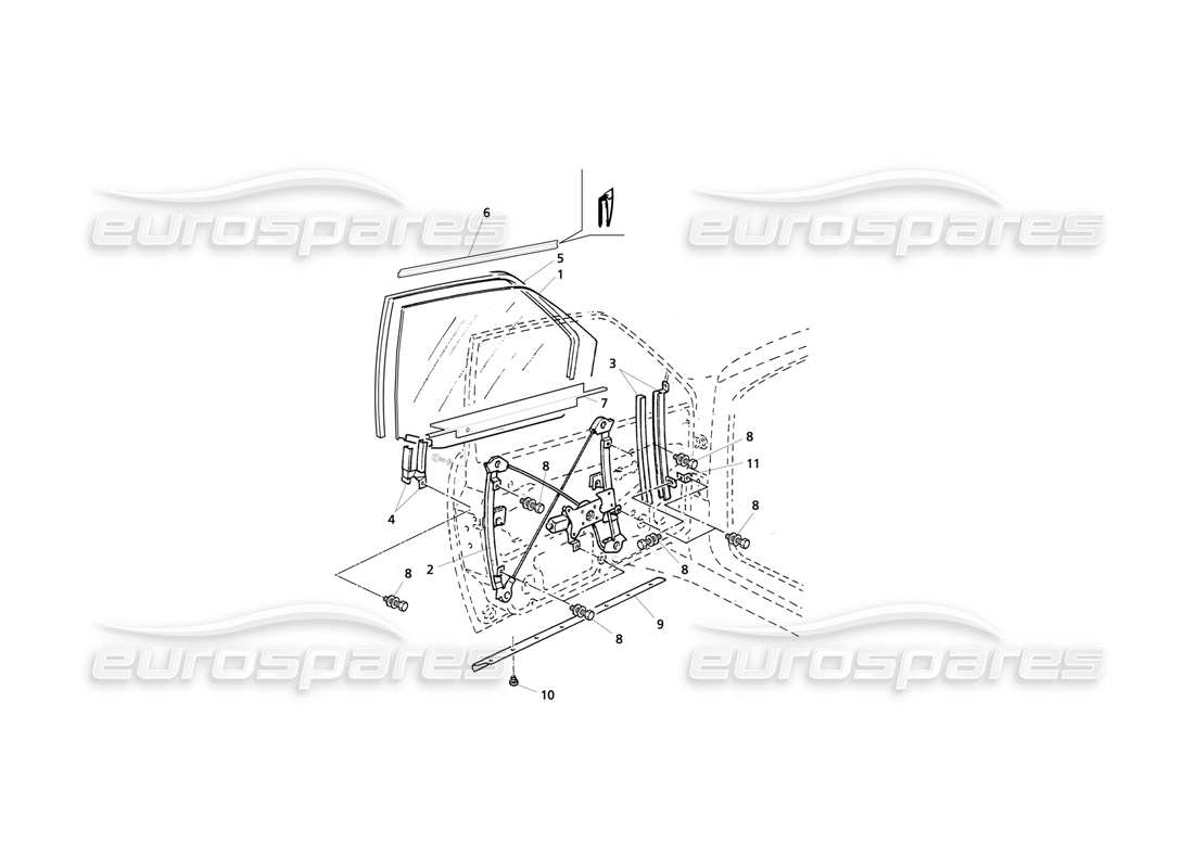 maserati qtp v8 evoluzione puertas delanteras: diagrama de piezas de ventanas y reguladores