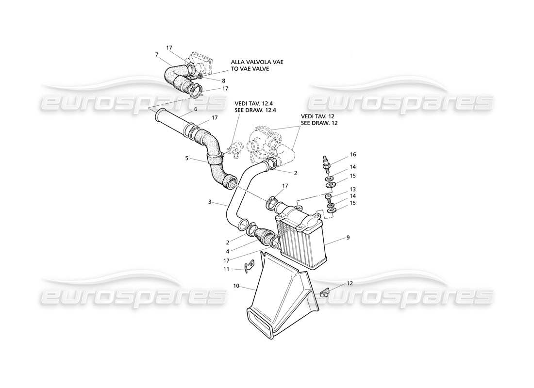 maserati qtp v8 evoluzione diagrama de piezas del lado izquierdo de las tuberías del intercambiador de calor