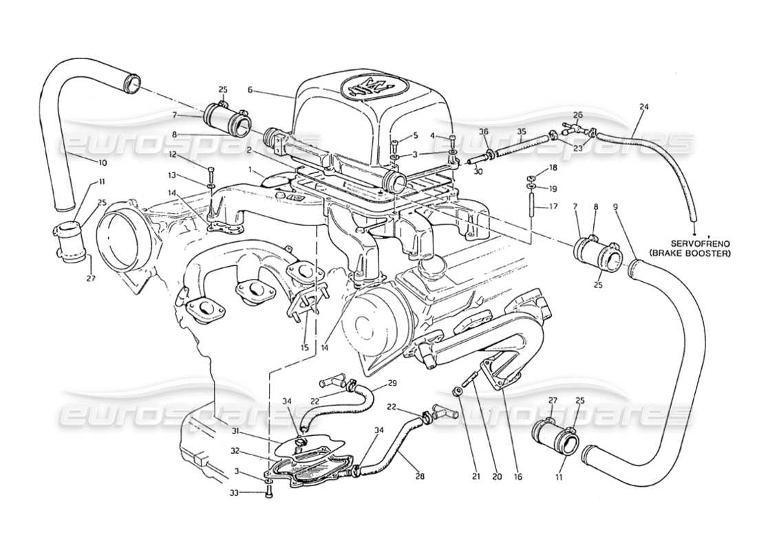 maserati biturbo 2.5 (1984) diagrama de piezas de los colectores de admisión y escape
