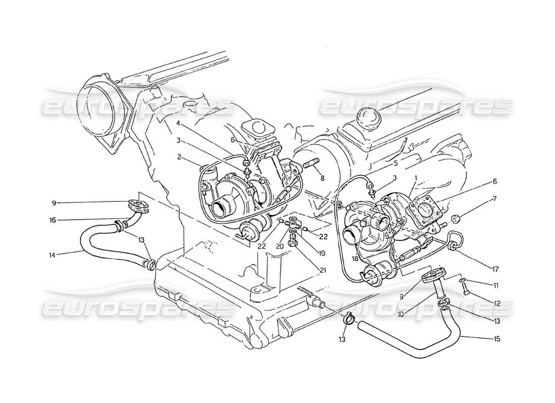 maserati biturbo 2.5 (1984) diagrama de piezas de turbosopladores