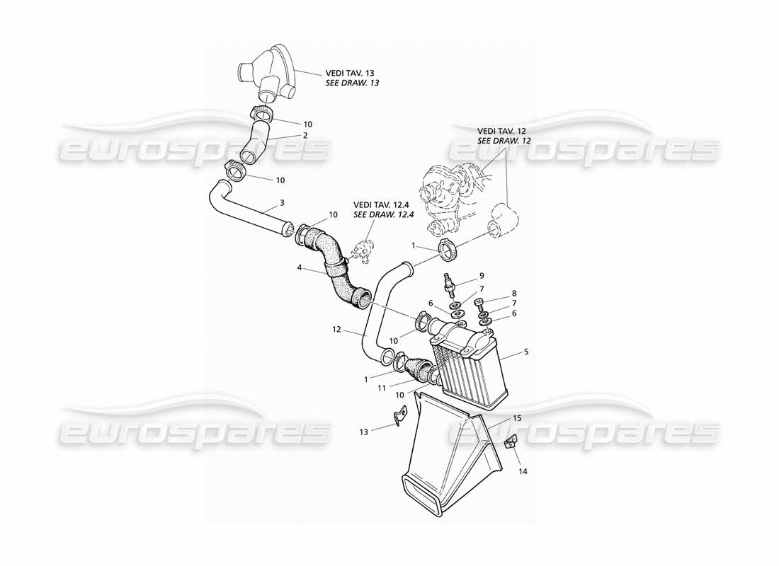 maserati qtp v6 evoluzione diagrama de piezas del lado izquierdo de las tuberías del intercambiador de calor