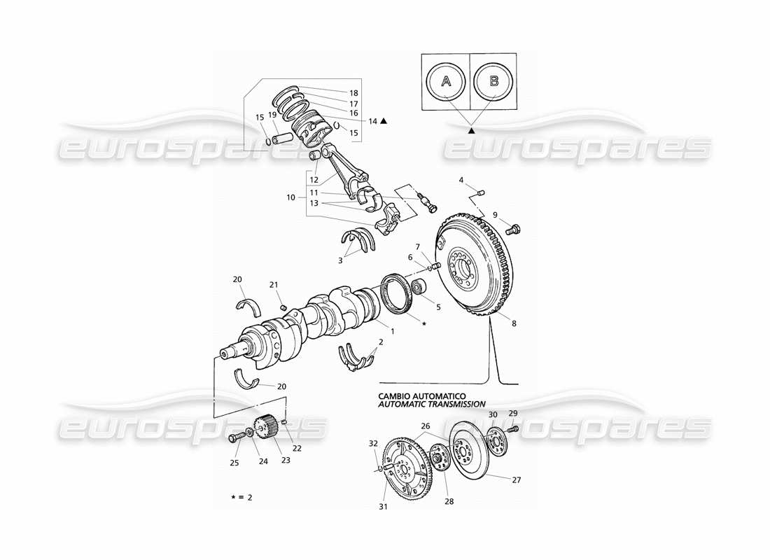maserati qtp v6 evoluzione diagrama de piezas del cigüeñal, pistones, bielas y volante