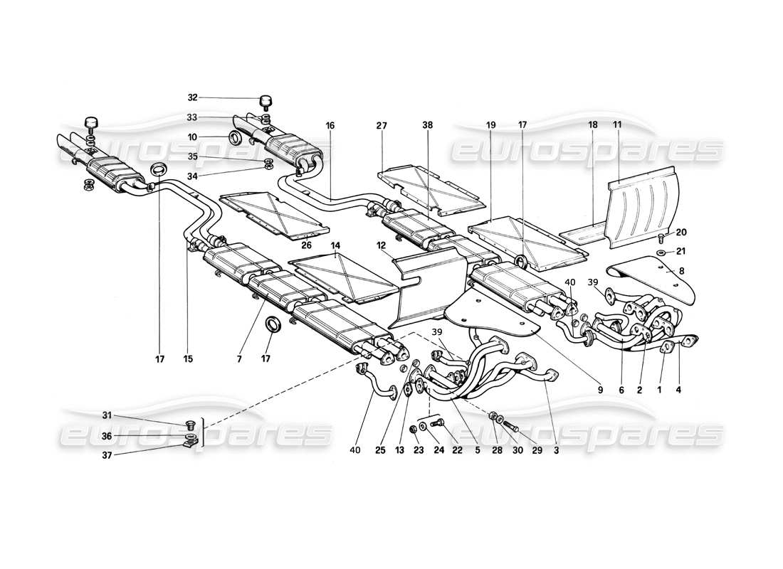 ferrari 400i (1983 mechanical) sistema de escape diagrama de piezas