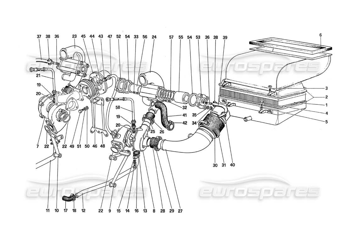ferrari 288 gto sistema de turbocompresor diagrama de piezas
