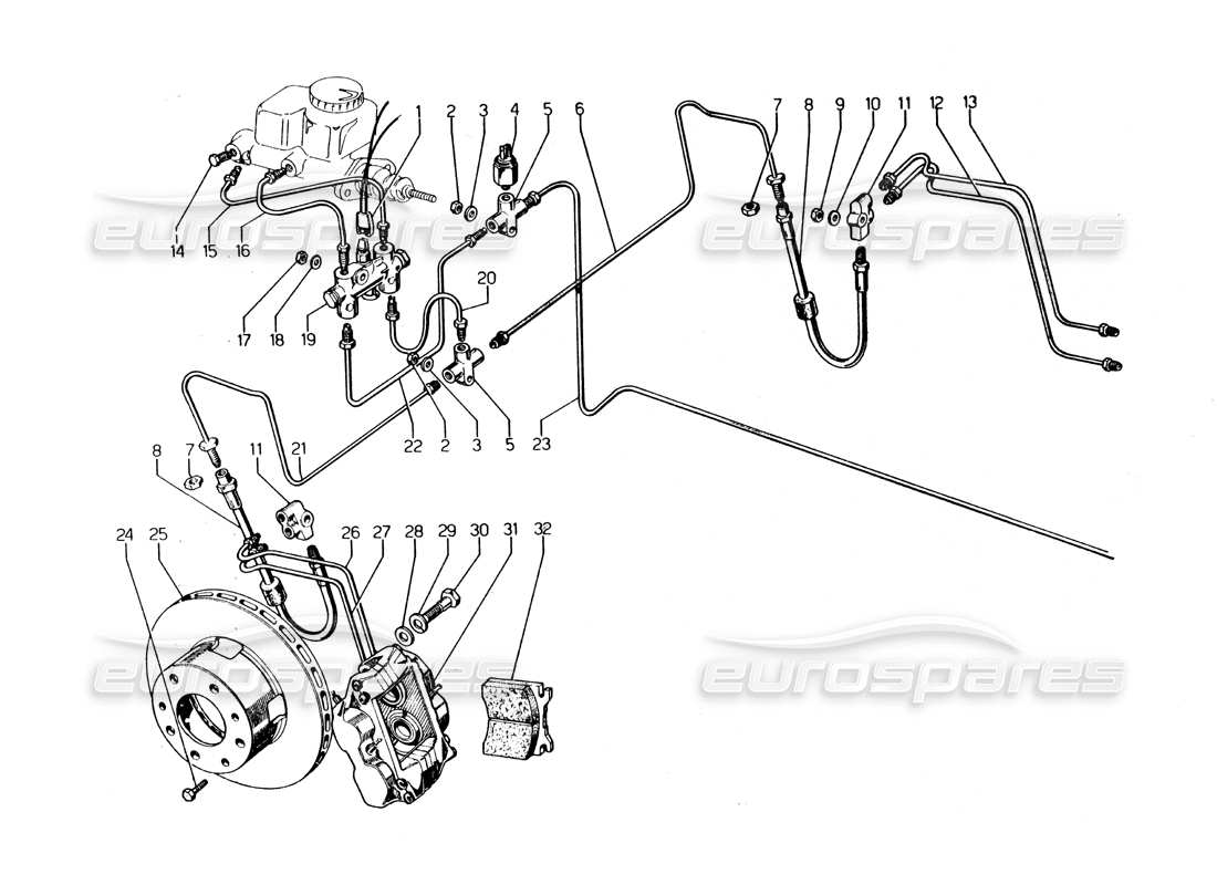 lamborghini urraco p250 / p250s diagrama de piezas de ejes delanteros