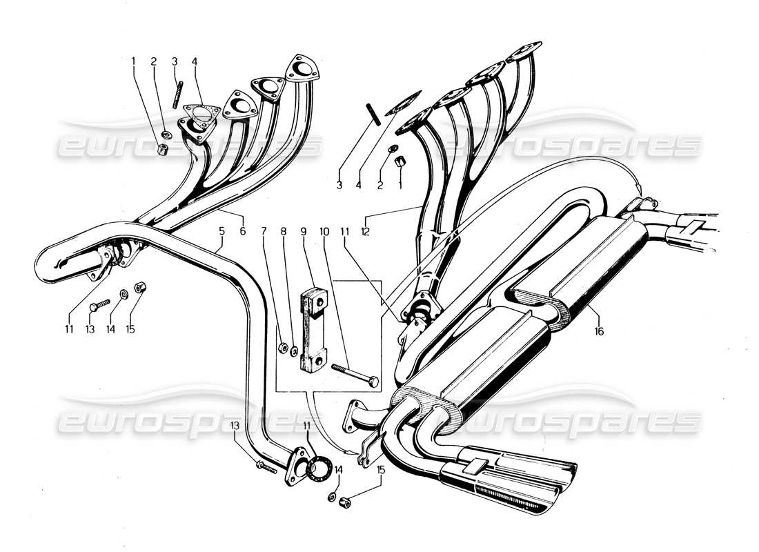lamborghini urraco p250 / p250s tubos de escape diagrama de piezas