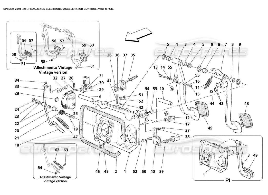 maserati 4200 spyder (2004) pedales y control electrónico del acelerador válido para gd diagrama de piezas