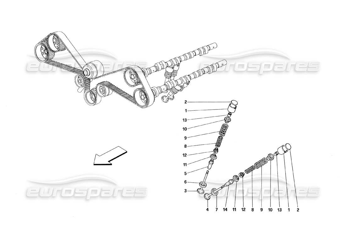 ferrari 348 (1993) tb / ts distribución: diagrama de piezas de los taqués