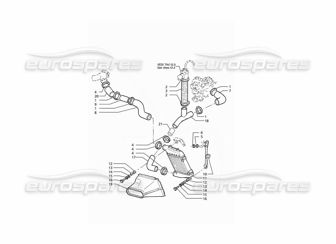 maserati ghibli 2.8 (abs) diagrama de piezas del lado izquierdo de las tuberías del intercambiador de calor