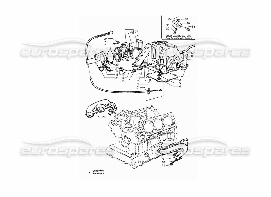 maserati qtp. 3.2 v8 (1999) diagrama de piezas del cuerpo de la válvula del acelerador del colector de admisión y escape