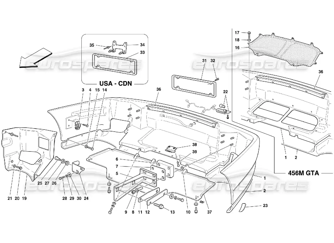 ferrari 456 m gt/m gta parachoques trasero diagrama de piezas