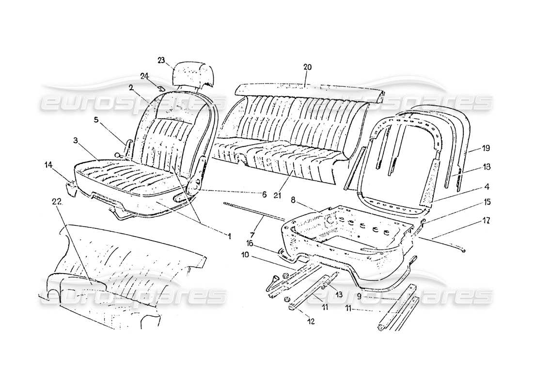 ferrari 365 gt 2+2 (coachwork) diagrama de piezas de los asientos delanteros y traseros