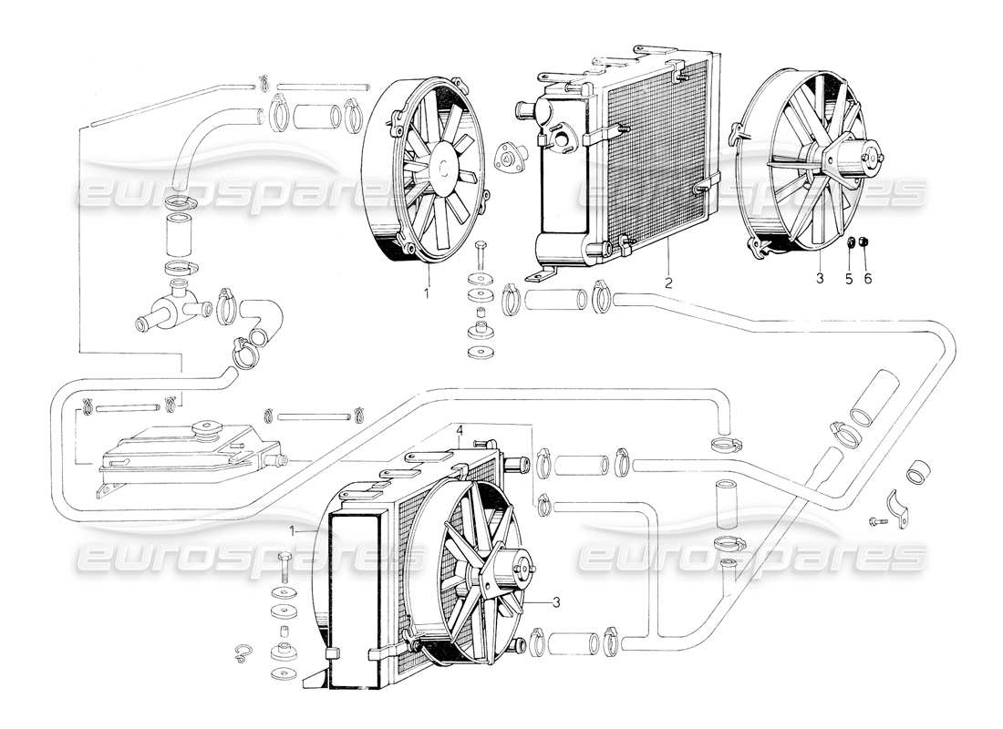 lamborghini countach 5000 qv (1985) diagrama de piezas del sistema de refrigeración y radiador (válido para suiza, 1984 de enero)