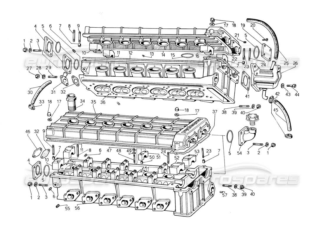 lamborghini countach 5000 qv (1985) diagrama de piezas de culatas