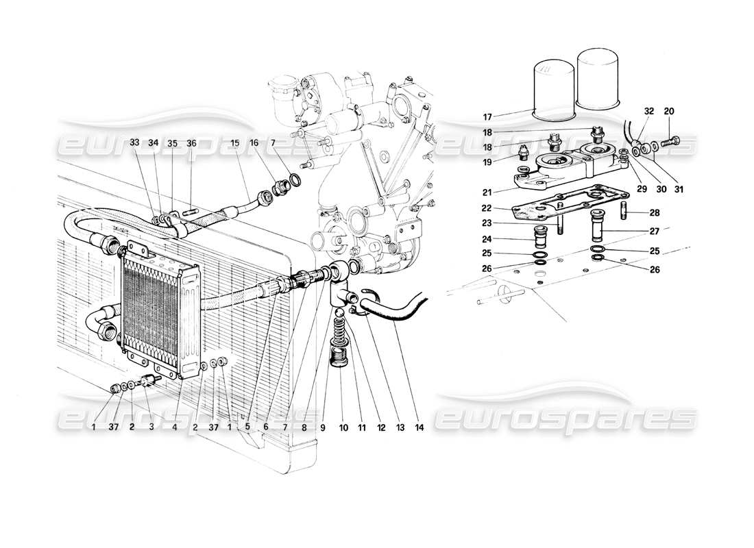 ferrari 400i (1983 mechanical) circuito de lubricación y filtros diagrama de piezas
